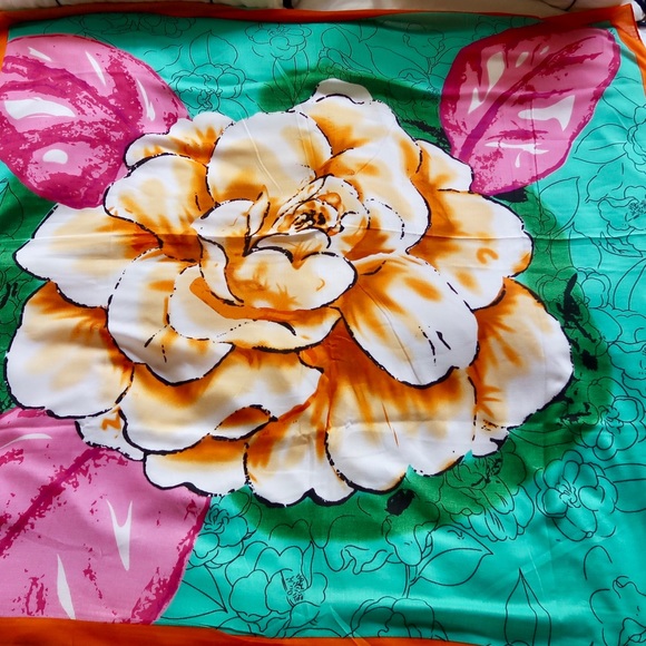 ROSE- Radiant Fuchsia,Turquoise, and Orange Scarf - Picture 4 of 7